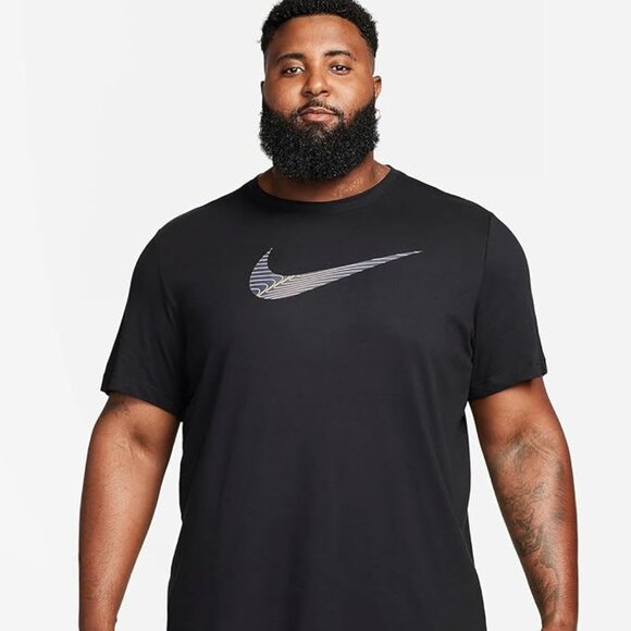 Nike Dri-FIT Black Swoosh Logo Athletic Training Short Sleeve T-shirt Size M - Picture 4 of 7